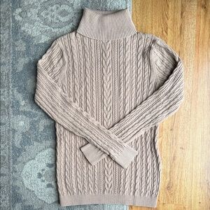 Lands' End Taupe Cable Knit Turtleneck Sweater